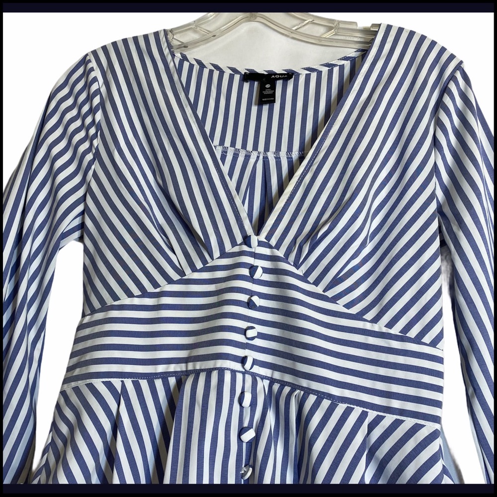 AQUA Striped Blue & White High/Low Dress Sz XS - Picture 4 of 10